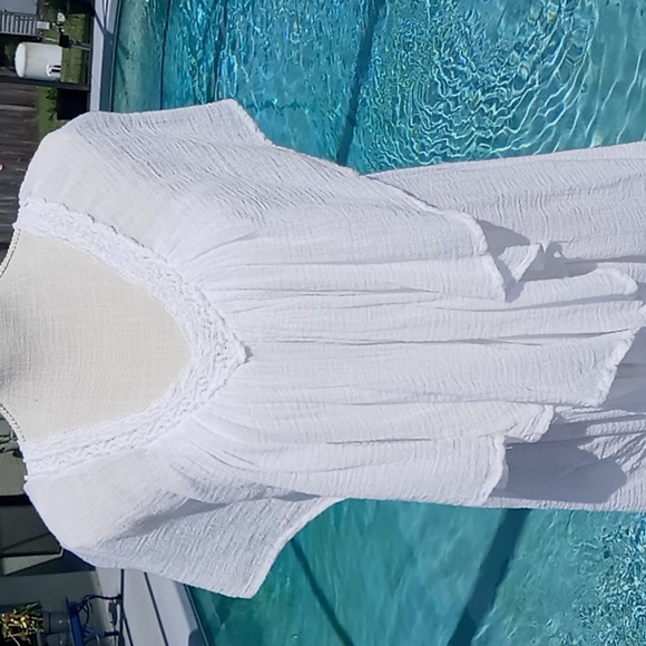 Rip Curl Ladies White Gauze Beach Cover Up/ Top Size Large Lace V-Neck - Picture 2 of 13